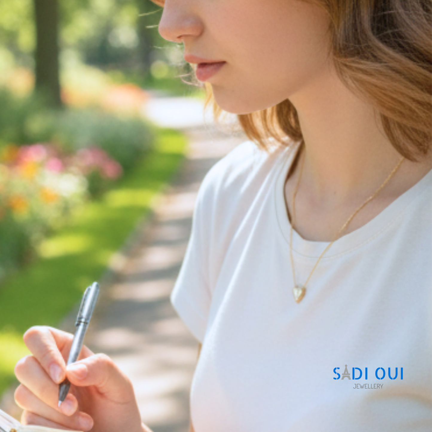 Colar SENTIR - Aço Inoxidável Dourado com Coração Branco