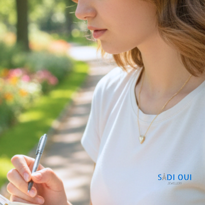 Colar SENTIR -  Aço Inoxidável Dourado com Coração Branco