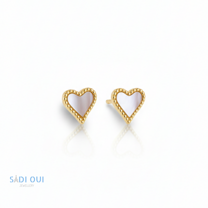 Brincos SENTIR -  Aço Inoxidável Dourado com Coração Branco